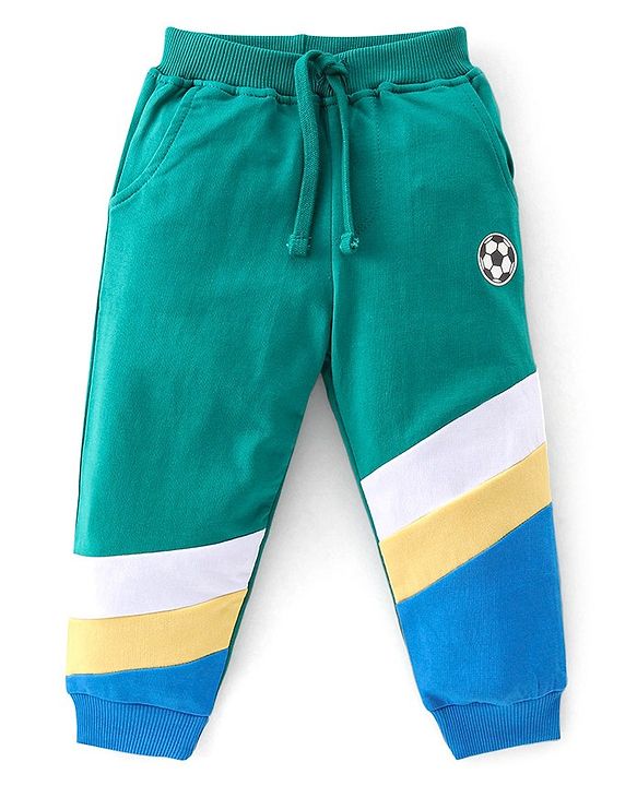 Babyhug 100% Cotton Full Sleeves T-Shirt & Lounge Pants With Text Embroidery - Green & Blue