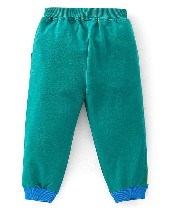Babyhug 100% Cotton Full Sleeves T-Shirt & Lounge Pants With Text Embroidery - Green & Blue