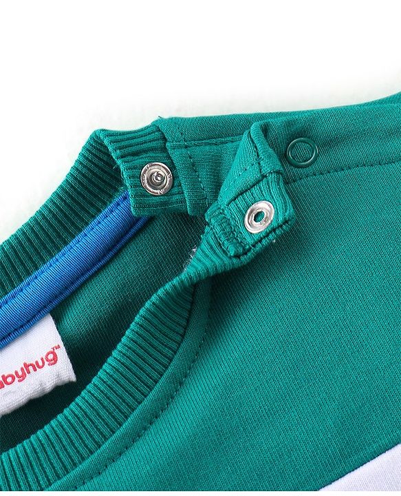 Babyhug 100% Cotton Full Sleeves T-Shirt & Lounge Pants With Text Embroidery - Green & Blue