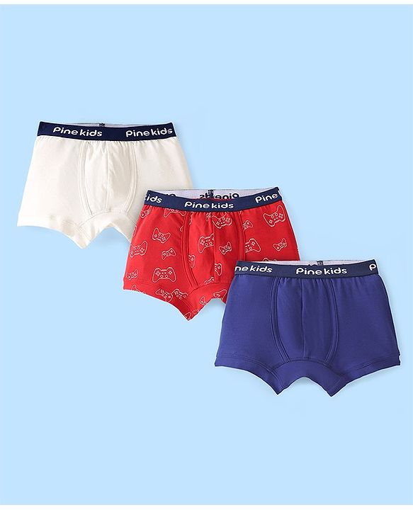 Pine Kids Cotton Lycra Knit Briefs Solid Color & Gaming Console Print Pack of 3 - Multicolor