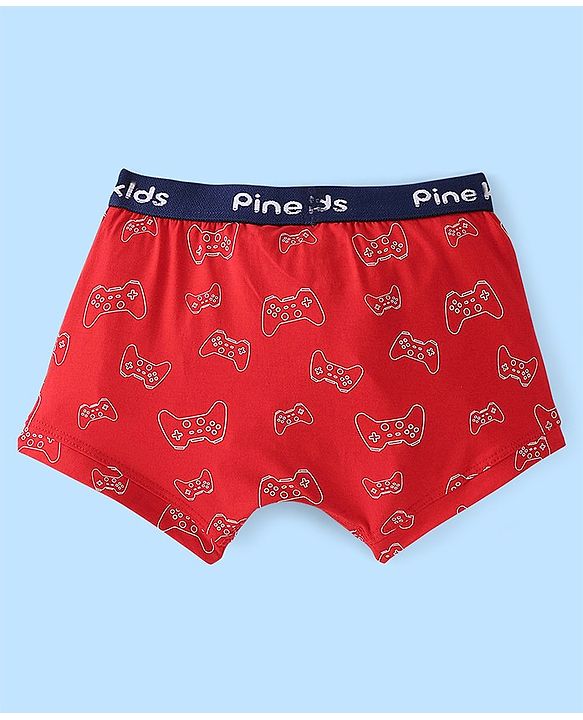 Pine Kids Cotton Lycra Knit Briefs Solid Color & Gaming Console Print Pack of 3 - Multicolor