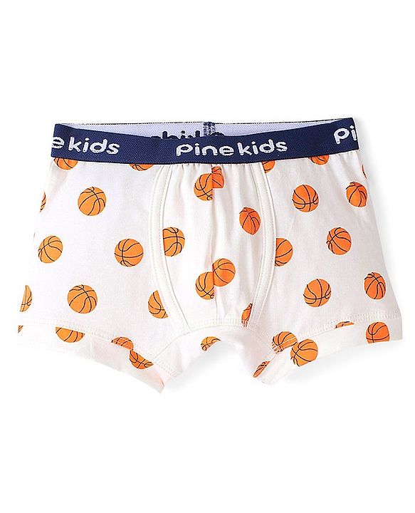 Pine Kids Cotton Spandex Knit Boxers With Basketball Print Pack of 3 - Blue White & Orange