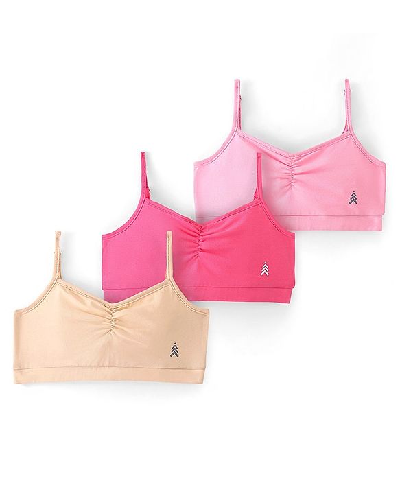 Pine Kids Solid Colour Sleeveless Bralettes Pack of 3 - Multicolour