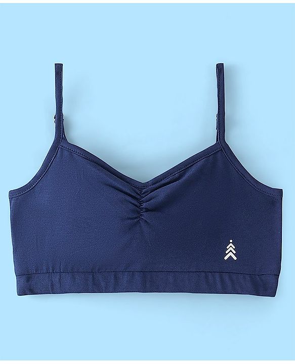Pine Kids Cotton Sleeveless Bralettes Solid Colour Set of 3 - Blue Beige and White
