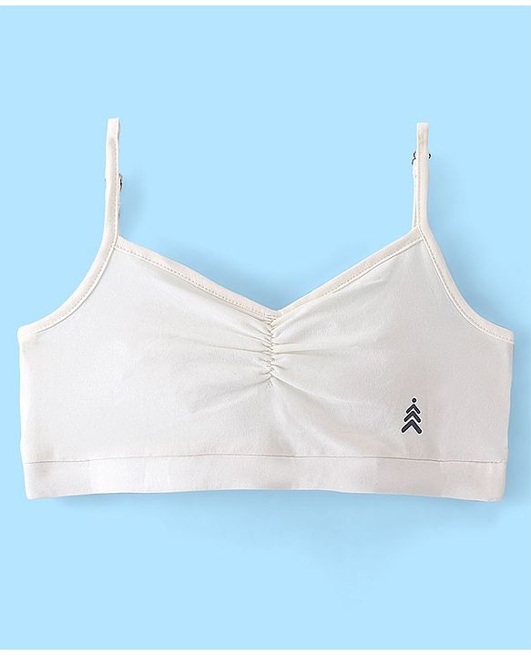 Pine Kids Cotton Sleeveless Bralettes Solid Colour Set of 3 - Blue Beige and White