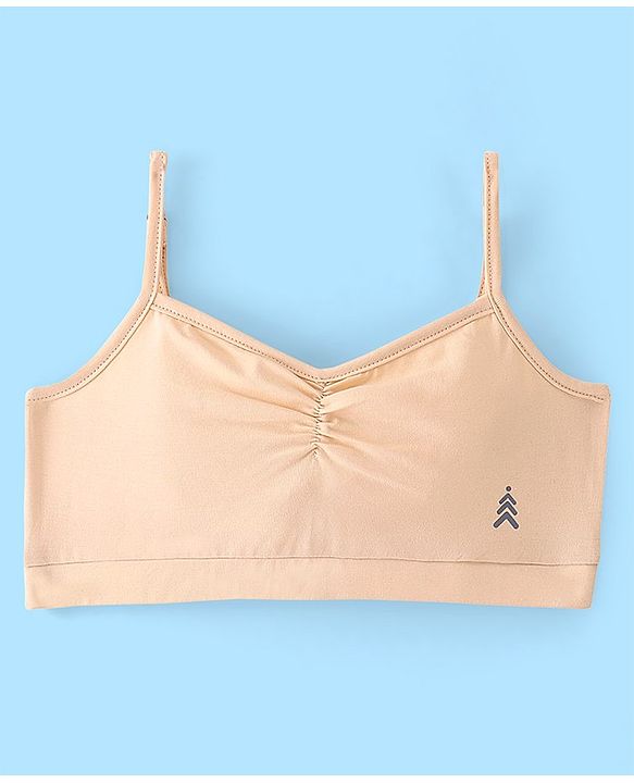 Pine Kids Cotton Sleeveless Bralettes Solid Colour Set of 3 - Blue Beige and White