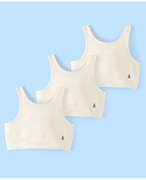 Pine Kids Cotton Spandex Sleeveless Solid Colour Bralettes Pack of 3 - White