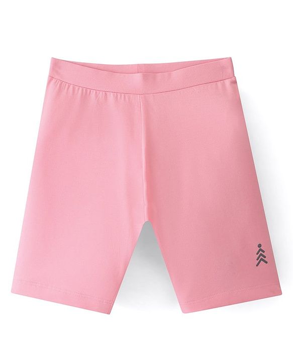 Pine Kids Cotton Lycra Knit Knee Length Solid Color Cycling Shorts Pack Of 3 - Pink Blue & Beige