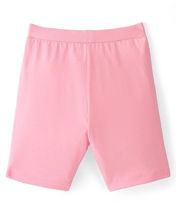 Pine Kids Cotton Lycra Knit Knee Length Solid Color Cycling Shorts Pack Of 3 - Pink Blue & Beige