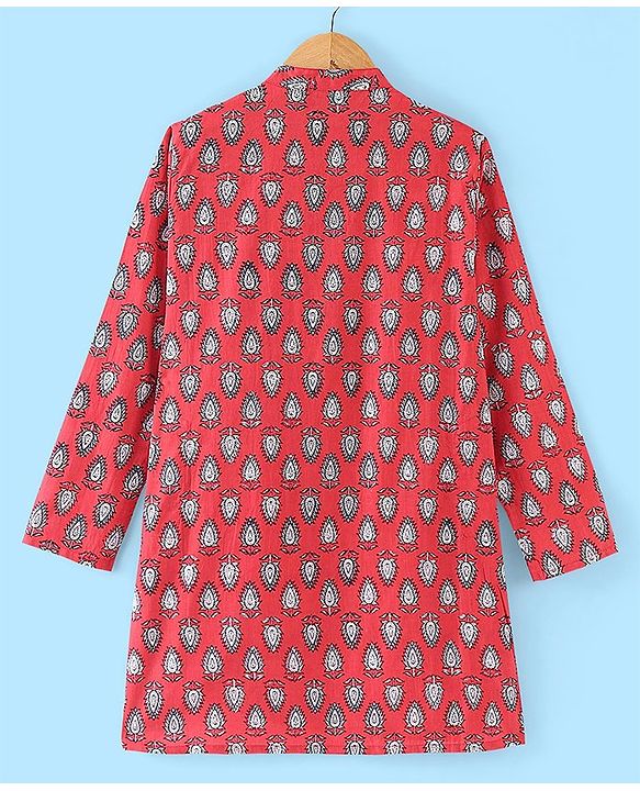 Pine Kids 100% Cotton Woven Full Sleeves Kurta & Pajama Set Floral Print - Maroon