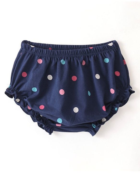 Babyhug 100% Cotton Full Sleeves Frock With Bloomer Polka Dots Print - Pink & Navy Blue
