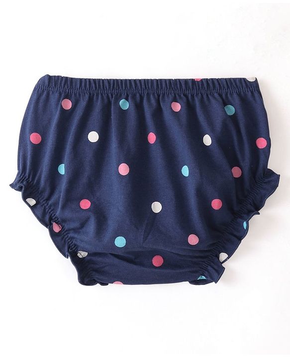 Babyhug 100% Cotton Full Sleeves Frock With Bloomer Polka Dots Print - Pink & Navy Blue