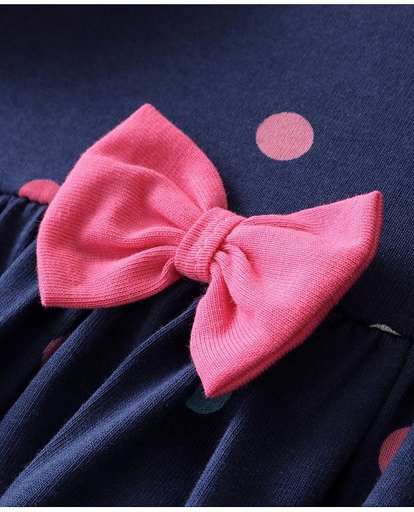 Babyhug 100% Cotton Full Sleeves Frock With Bloomer Polka Dots Print - Pink & Navy Blue