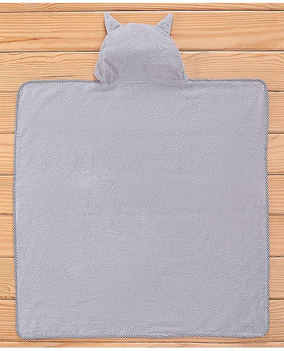 Babyhug Terry Woven Hooded Towel & Wrapper L 76 x B 76 cm Raccoon Print - Grey
