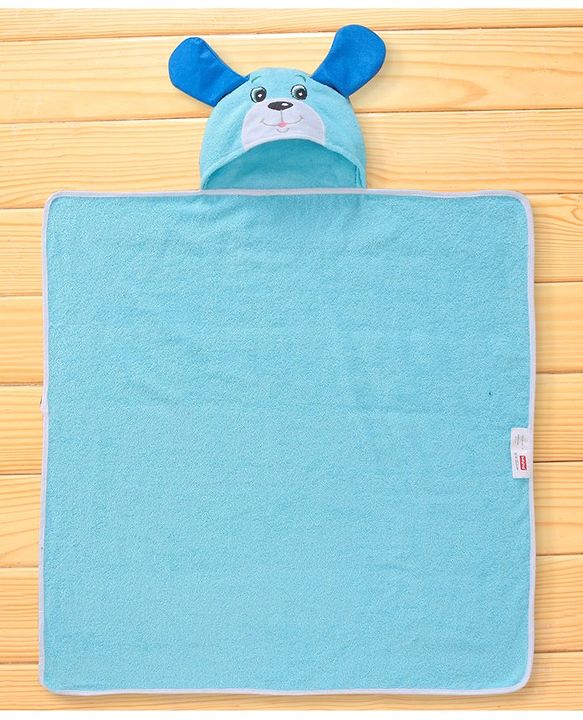 Babyhug Terry Woven Hooded Towel with Puppy Design 76.2x76.2 cm - Blue