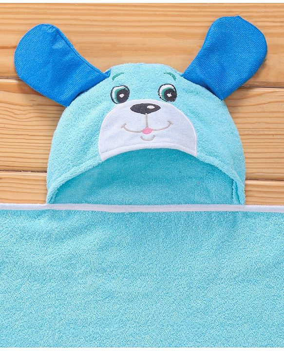 Babyhug Terry Woven Hooded Towel with Puppy Design 76.2x76.2 cm - Blue