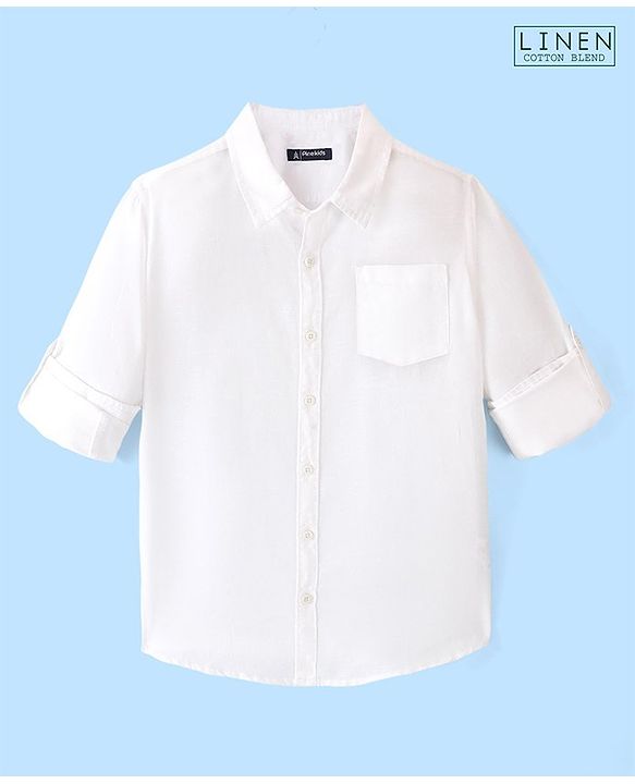 Pine Kids 100% Cotton Full Sleeves Solid Colour Shirt - White