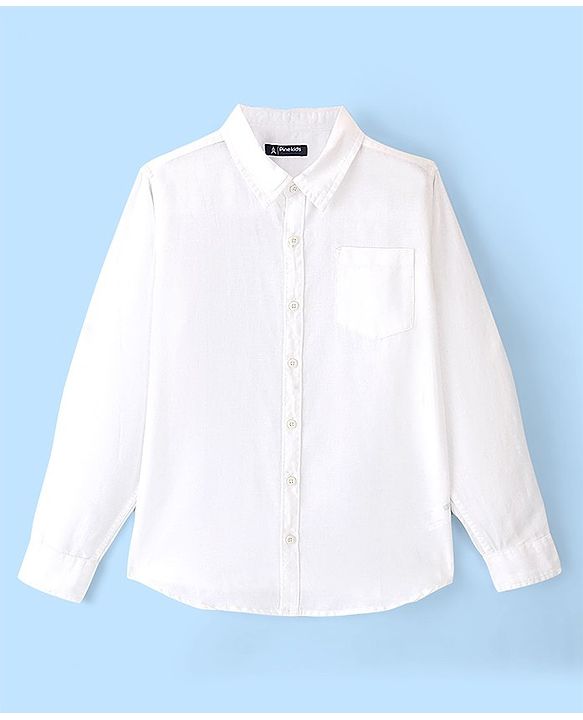 Pine Kids 100% Cotton Full Sleeves Solid Colour Shirt - White