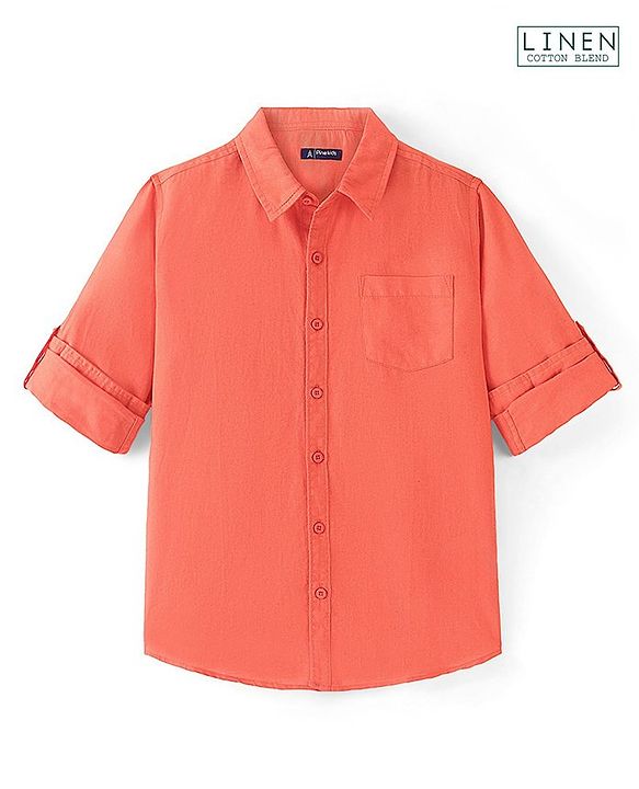 Pine Kids Cotton Full Sleeves Solid Color Shirt - Orange