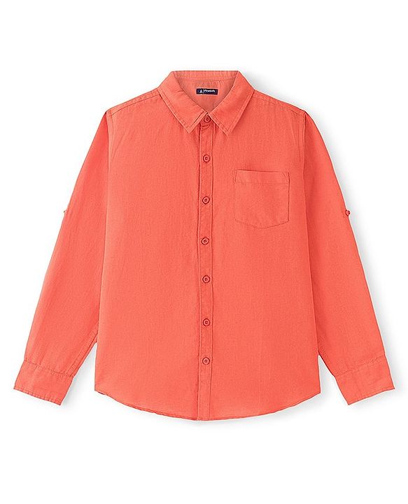 Pine Kids Cotton Full Sleeves Solid Color Shirt - Orange