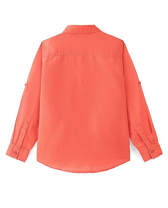 Pine Kids Cotton Full Sleeves Solid Color Shirt - Orange