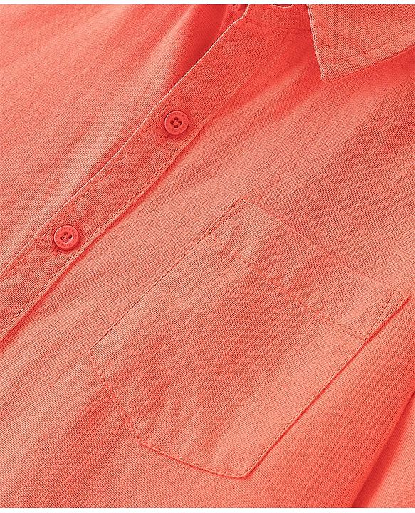 Pine Kids Cotton Full Sleeves Solid Color Shirt - Orange