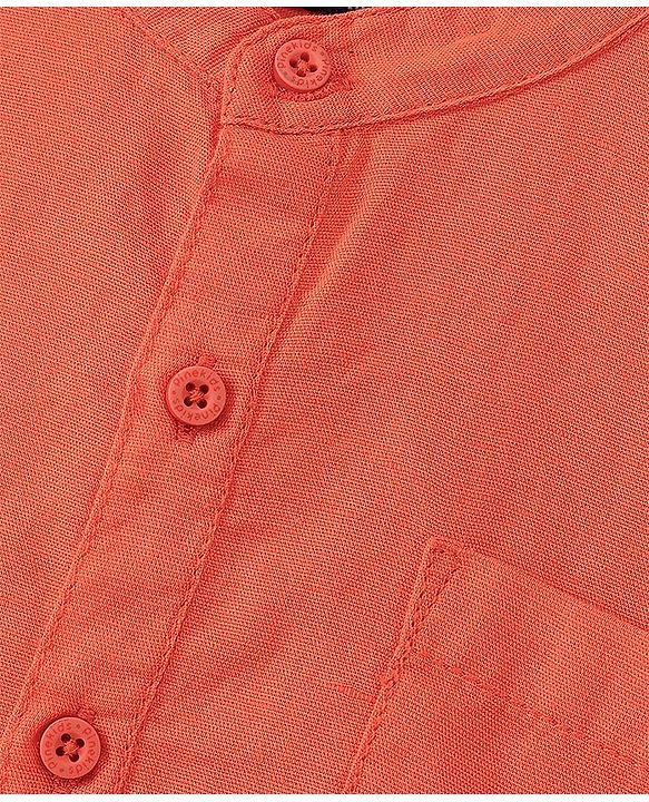 Pine Kids Linen Full Sleeves Solid Color Kurta Shirt - Orange