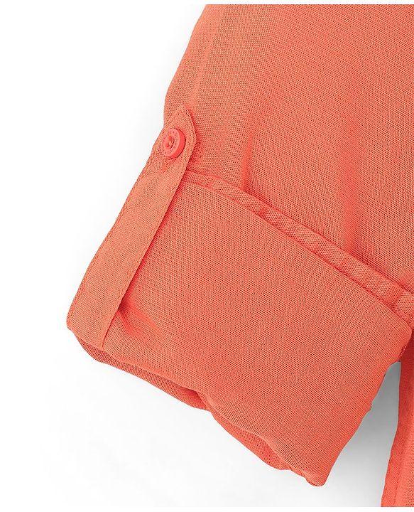 Pine Kids Linen Full Sleeves Solid Color Kurta Shirt - Orange
