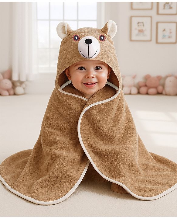 Babyhug Terry Woven Hooded Towel with Teddy Design 76.2x76.2 cm - Brown