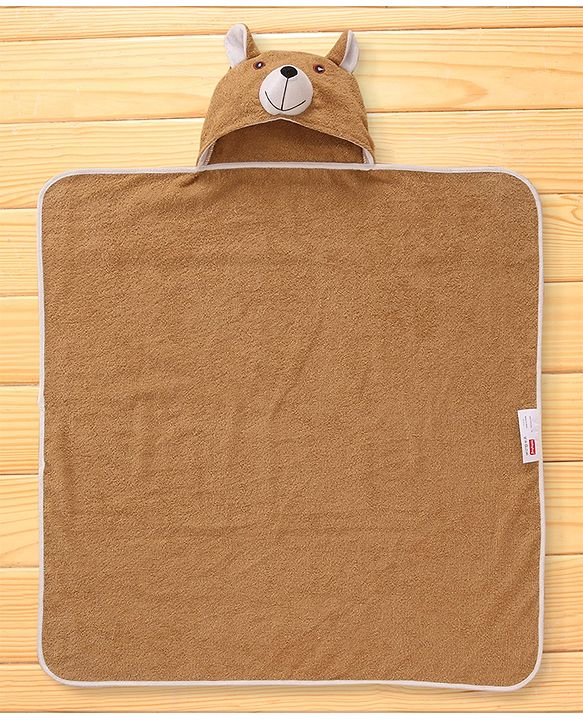 Babyhug Terry Woven Hooded Towel with Teddy Design 76.2x76.2 cm - Brown