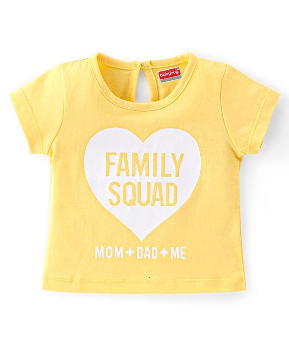 Babyhug 100% Cotton Knit Half Sleeves T-Shirt with Text Graphics - Mustard