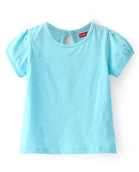 Babyhug 100% Cotton Knit Floral Print Frock with Half Sleeves Solid Color Inner T-Shirt - Blue