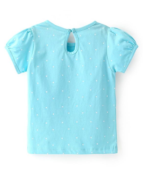 Babyhug 100% Cotton Knit Floral Print Frock with Half Sleeves Solid Color Inner T-Shirt - Blue