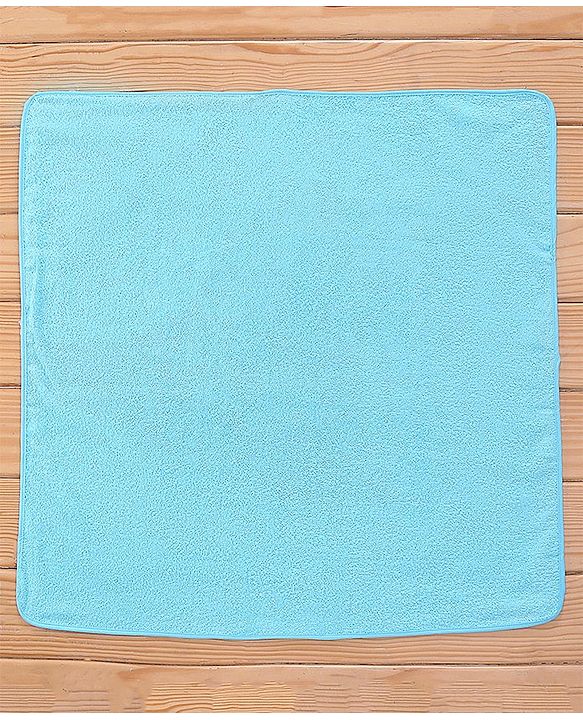 Babyhug Terry Woven Hooded Towel & Wrappers Owl Patch  L 76 x B 76 cm - Aqua Blue