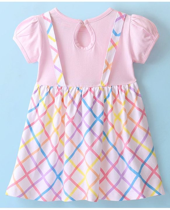Babyhug 100% Cotton Half Sleeves Frock With Checkered Print - Pink