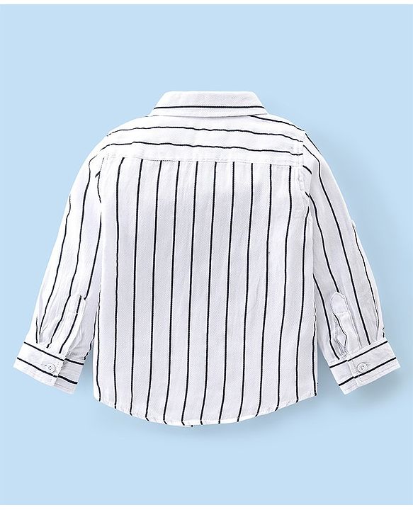 Babyhug 100% Cotton Knit Full Sleeves Shirt & Jeans Striped - White & Blue