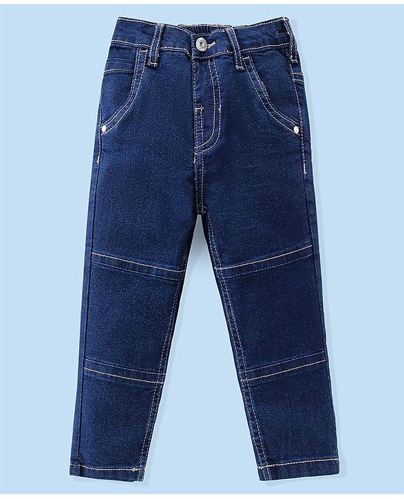 Babyhug 100% Cotton Knit Full Sleeves Shirt & Jeans Striped - White & Blue