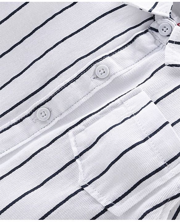 Babyhug 100% Cotton Knit Full Sleeves Shirt & Jeans Striped - White & Blue