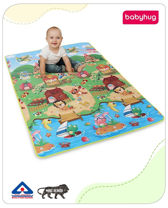 Babyhug Cow & Lion Printed Play Mat  - Green