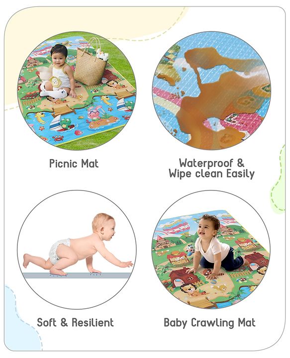 Babyhug Cow & Lion Printed Play Mat  - Green
