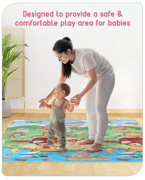 Babyhug Cow & Lion Printed Play Mat  - Green