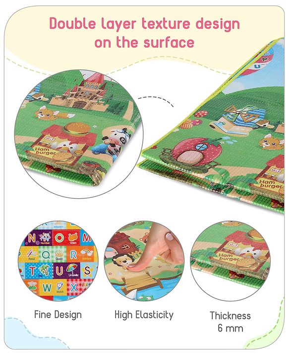 Babyhug Cow & Lion Printed Play Mat  - Green