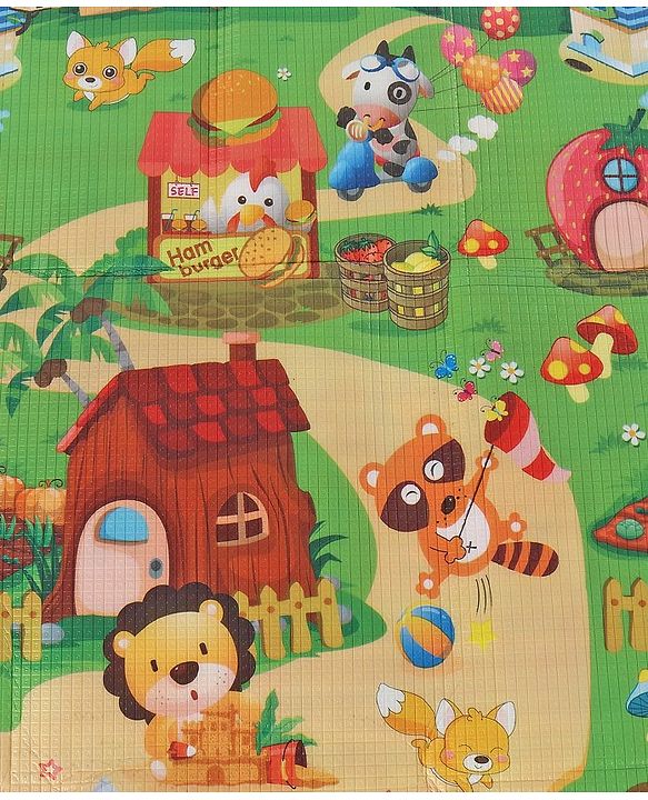 Babyhug Cow & Lion Printed Play Mat  - Green