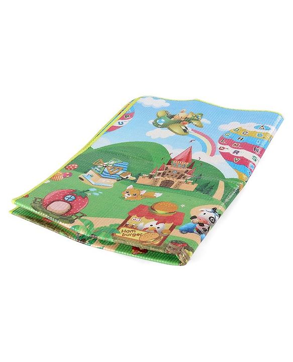 Babyhug Cow & Lion Printed Play Mat  - Green