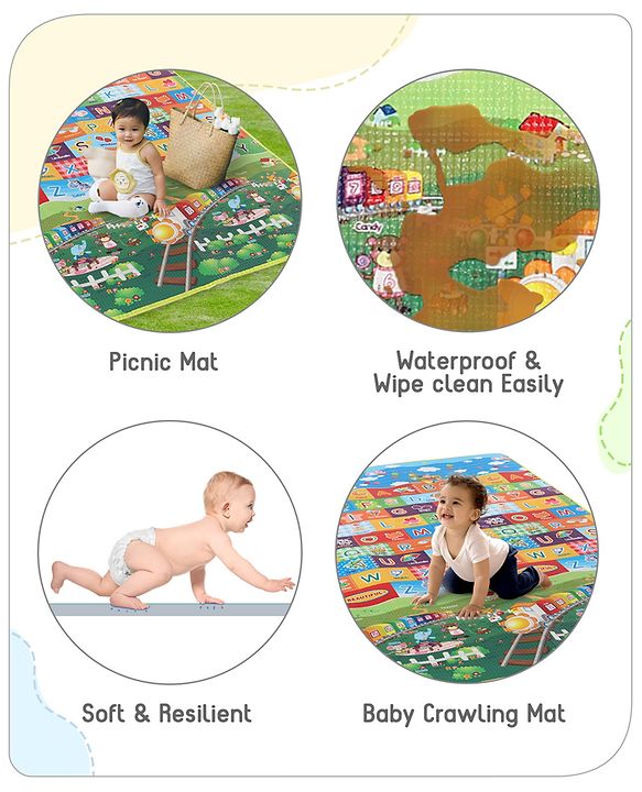 Babyhug Cow & Lion Printed Play Mat  - Green