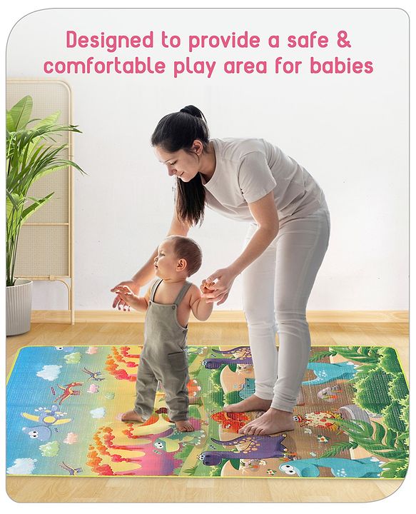 Babyhug Dinosaurs Printed Play Mat  - Yellow & Blue