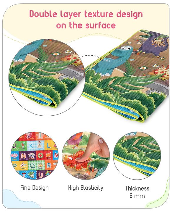 Babyhug Dinosaurs Printed Play Mat  - Yellow & Blue