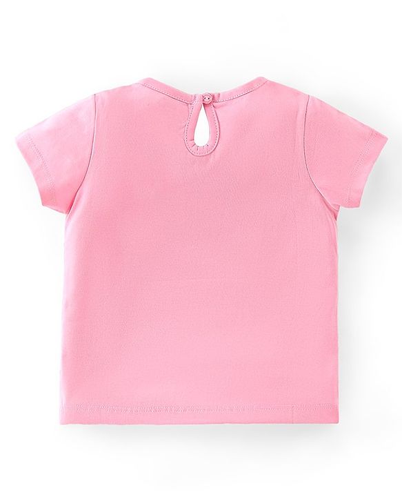 Babyhug 100% Cotton Knit Half Sleeves Top With Dino Graphics - Pink