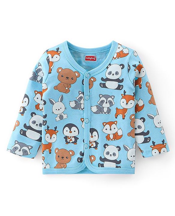 Babyhug 100% Cotton Knit Full Sleeves Front Open Vests Panda Print Pack of 3 - Multicolour