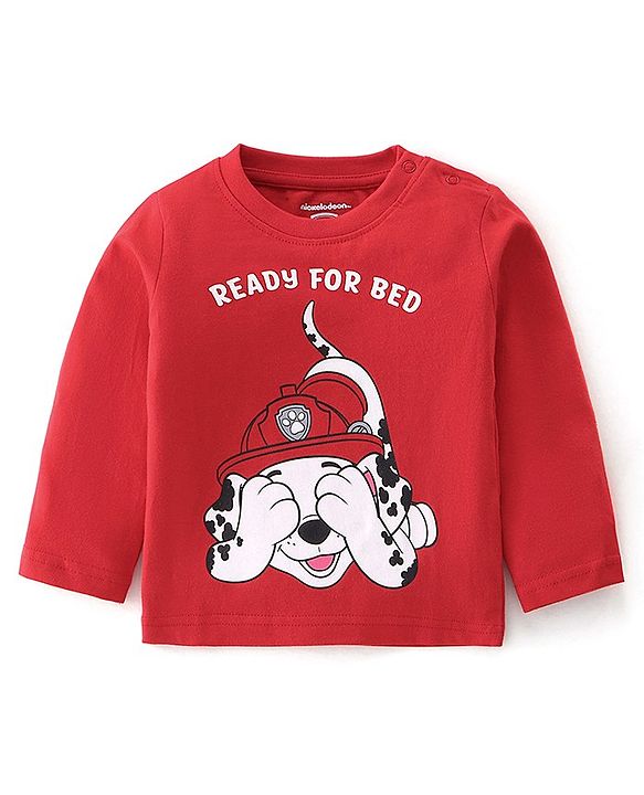 Babyhug Single Jersey Paw Patrol Full Sleeves Night Suit Marshall Printed - Red